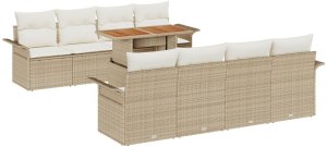vidaXL Zestaw sof ogrodowych 9-elementowy z poduszkami Beżowy Polirattan Akacja 2