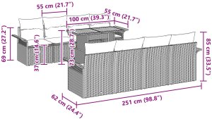 vidaXL Zestaw 9-częściowy sof ogrodowych z poduszkami czarnymi i tekowymi 10