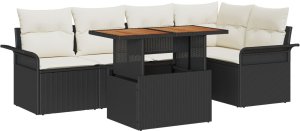 vidaXL Zestaw jadalniany 6-częściowy z poduszkami Czarny Rattan PE Akacja 2