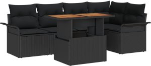 vidaXL Zestaw obiadowy 6 częściowy z poduszkami czarny z polirattanu i akacji 2