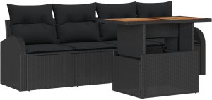 vidaXL 5-częściowy zestaw do jedzenia w ogrodzie z poduszkami Czarny z polirattanu Akacja 2