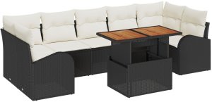 vidaXL 8-częściowy zestaw do jadalni w ogrodzie z poduszkami czarny polirattan akacja 2