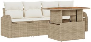 vidaXL 5-częściowy zestaw do jedzenia w ogrodzie z poduszkami Beżowy Rattan Akacja 2