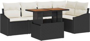 vidaXL Zestaw jadalny 6-częściowy z poduszkami Czarny Poli Rattan Akacja 2