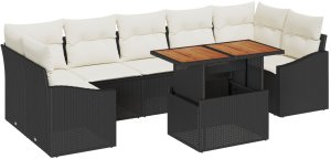 vidaXL 8-częściowy Zestaw Jadalny Ogrodowy z Poduszkami Czarny Rattan PE Akacja 2