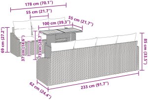 vidaXL 8 Elementowy Zestaw Sofy Ogrodowej z Poduszkami Czarny Rattan Poli Akacja 10