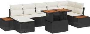 vidaXL 8-częściowy zestaw do ogrodu z poduszkami czarny polirattan akacja 2