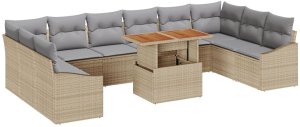 vidaXL 11-elementowy zestaw obiadowy z poduszkami Szary Rattan Akacja (3349888) 2