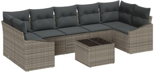 vidaXL 8-częściowy zestaw sof ogrodowych z poduszkami szary polirattan 2