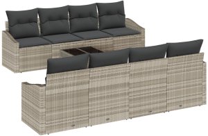 vidaXL 7-elementowy zestaw sof ogrodowych z poduszkami jasnoszarym polirattanem 2