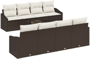 vidaXL 7-częściowy zestaw sof ogrodowych z poduszkami brunatno-białymi 2