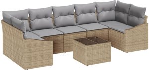 vidaXL 8-częściowy zestaw kanap ogrodowych z poduszkami Beżowy poli rattan 2