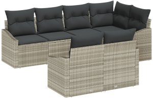 vidaXL 7 Elementowy Zestaw Sofy Ogrodowej z Poduszkami Jasnoszary Polirattan 2
