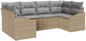 vidaXL Zestaw Sofy Ogrodowej 6 Częściowy z Poduszkami Beżowy Rattan Poliester 2