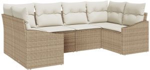 vidaXL Zestaw Sofowy 6 Elementowy z Poduszkami Beżowy Polirattan 2