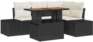 vidaXL Zestaw w ogrodzie 5 elementów z poduszkami czarny polirattan akacja 2