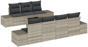 vidaXL Zestaw Sof Ogrodowych 8-osobowy z Poduszkami Jasnoszary Polirattan 2