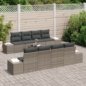 vidaXL 7-częściowy zestaw sof ogrodowych z poduszkami szary rattan 3