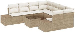 vidaXL 9-częściowy zestaw sof ogrodowych z poduszkami beżowy polirattan 2