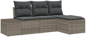 vidaXL Zestaw 4-częściowy sofa ogrodowa z poduszkami Szary Rattan 2