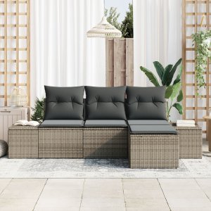vidaXL Zestaw 4-częściowy sofa ogrodowa z poduszkami Szary Rattan 3