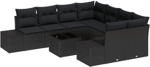 vidaXL Zestaw sof ogrodowych 9-częściowy z poduszkami Czarny Polirattan 2
