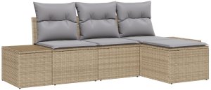 vidaXL Zestaw 4 sztuk sof ogrodowych z poduszkami Beżowy Rattan poliestrowy 2