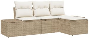 vidaXL Zestaw sof ogrodowych 4 części z poduszkami Beżowy Polirattan 2