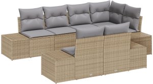 vidaXL Zestaw sofy ogrodowej 7-częściowy z poduszkami Beżowy Rattan syntetyczny 2