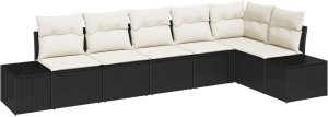 vidaXL Zestaw Sofa Ogrodowa z Poduszkami Czarny Polirattan 2