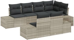 vidaXL Zestaw sofy ogrodowej 7 części z poduszkami jasnoszary polirattan 2