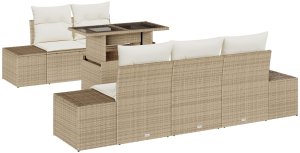 vidaXL Zestaw kanapowy w 6 częściach z poduszkami Beżowy Polirattan 2