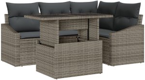 vidaXL 5-częściowy zestaw ogrodowy z poduszkami Szary Poli Rattan 2