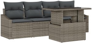 vidaXL 5-częściowy zestaw sof ogrodowych z poduszkami Szary Poly Rattan 2