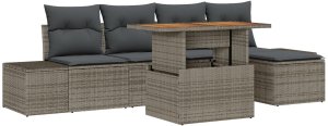vidaXL 6-elementowy zestaw sofy ogrodowej z poduszkami szarymi z polirattanu 2
