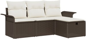 vidaXL Zestaw Sofy Ogrodowej 4 Częściowy z Poduszkami Brązowy Rattan Polietylenowy 2