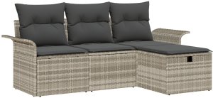 vidaXL Zestaw sof ogrodowych 4 części z poduszkami jasnoszary polirattan 2