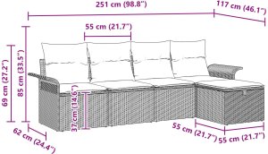 vidaXL 5-elementowy zestaw sof ogrodowych z poduszkami beżowy poli rattan 9