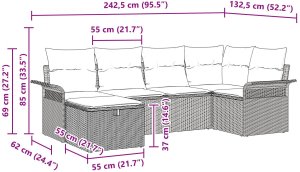 vidaXL Zestaw 6-częściowy kanap ogrodowych z poduszkami jasnoszary poli rattan 10