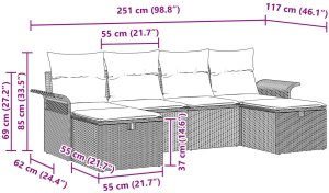 vidaXL Zestaw Sof Ogrodowych 6 Części z Poduszkami Jasnoszary Poly Rattan 9