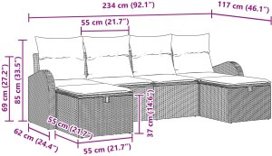 vidaXL Zestaw sofy ogrodowej w 6 elementach z poduszkami Beżowy Poli Rattan 9