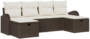 vidaXL Zestaw sofowy 6 elementów z poduszkami brązowy polirattan 2