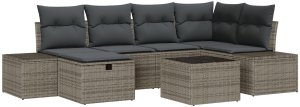 vidaXL Zestaw 7-częściowy kanap ogrodowych z poduszkami w szarym polirattanie 2