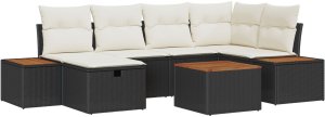 vidaXL 7 Częściowy Zestaw Sofy Ogrodowej z Poduszkami Czarny Polirattan 2