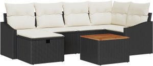 vidaXL Zestaw 7-częściowy sof ogrodowych z poduszkami Czarny Poli Rattan 2
