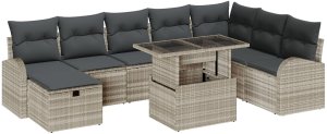 vidaXL 9-częściowy zestaw sof ogrodowych z poduszkami w jasnoszarym polirattanie 2