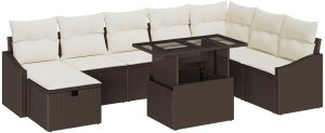 vidaXL 9-częściowy zestaw sofy ogrodowej z poduszkami Brązowe Poli Rattan 2