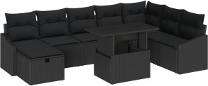 vidaXL Zestaw Sof Kątowych 9 Części z Poduszkami Czarny Rattan PE 2