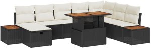 vidaXL Zestaw 9-częściowy sofy ogrodowej z poduszkami czarny polirattan 2