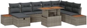 vidaXL Zestaw sofy ogrodowej 9-częściowej z poduszkami szary polirattan 2